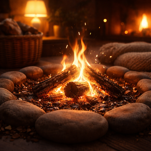 A warm hearth fire representing comfort and support